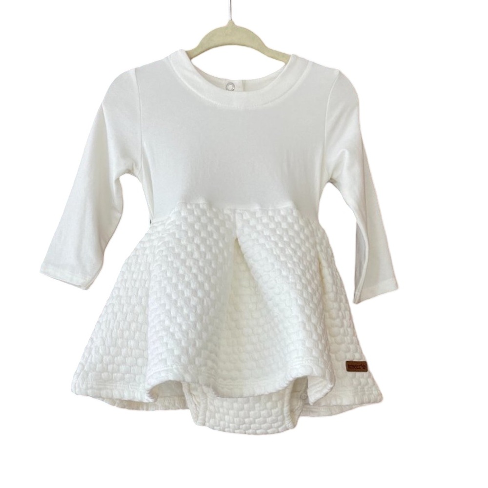18-24 Months Robeez White Jersey & Jacquard Long Sleeve Knit Dress